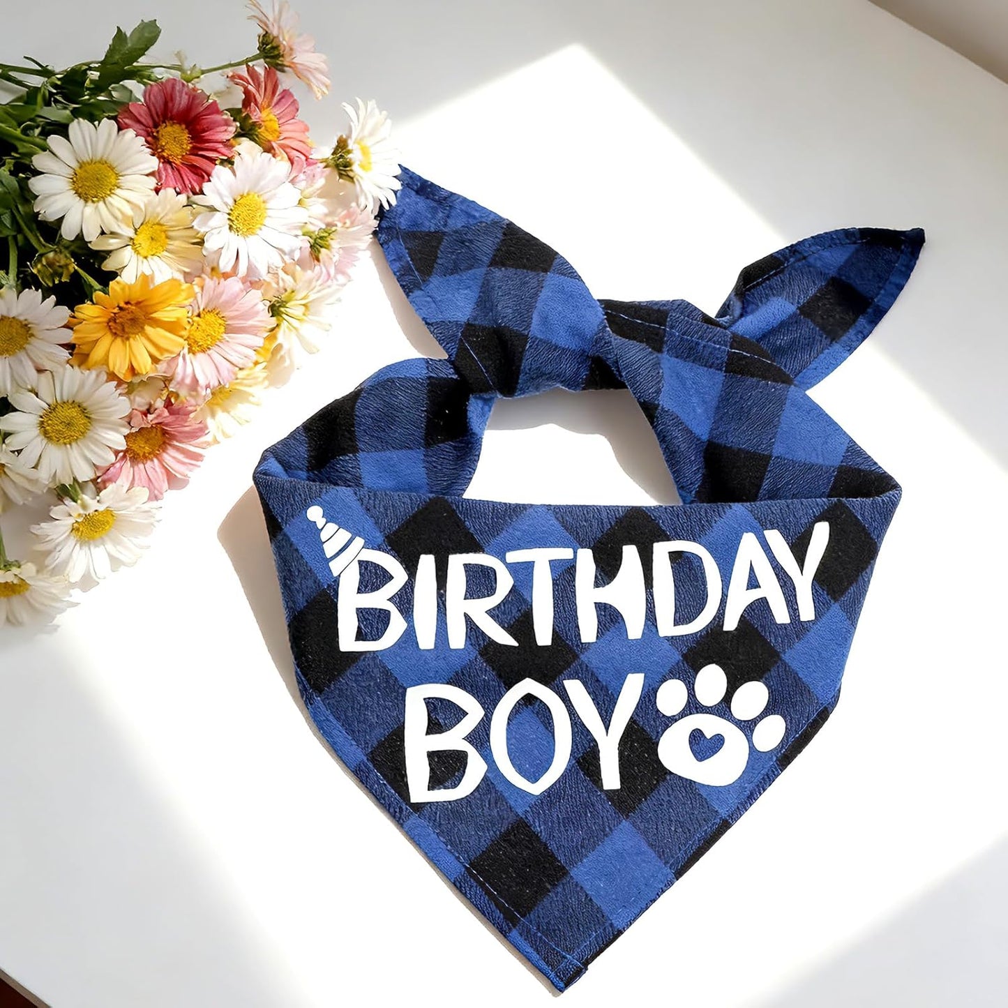 Dog Birthday Bandana, Blue Boy Dog Birthday Boy Bandana Blue Plaid Boys Pet Bandanas Dogs Birthdays Party Supplies for Small Medium Large Dogs Pets (Large)
