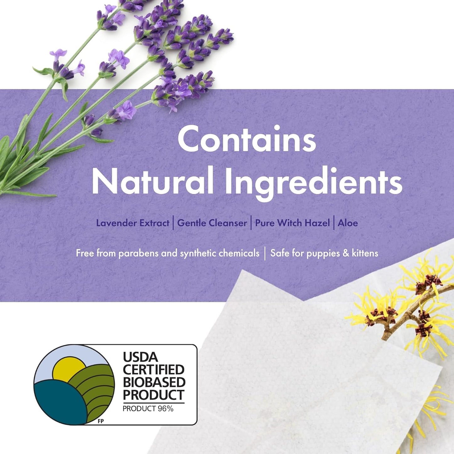 Petkin Plant-Based EarWipes, 80 Wipes, 2 Pack - Biobased & Sustainable Pet Ear Wipes for Dogs & Cats - Cleans Ear Area, Dirt, Odor & Wax - Consciously Cleans & Conditions - Easy to Use - Lavender