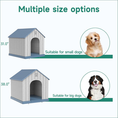 DRATO Large Dog House Indoor Outdoor Waterproof,Puppy Shelter with Air Vents and Elevated Floor,Sturdy Dog Kennel for Small to Large Sized Dogs, Easy to Assemble (Blue, 38.62×36.26×38.07 Inches)