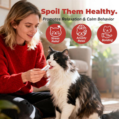 Cat Relief Treats – L-Theanine + L-Tryptophan | Lickable, Relieves Anxiety and Stress in Cats | Sleep and Relaxation Supplement | On-The-Go - 30 Tablets, Vet-Formulated, Made in The USA