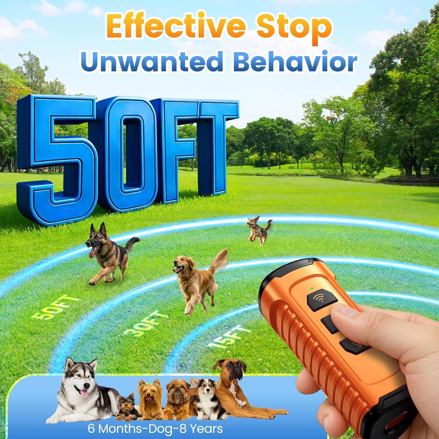 Dog Bark Deterrent Device 3X Anti Barking Device for Dogs, 5 Modes Stop Neighbors Dog Barks No More Safe for All Dogs 50FT Bark Control Indoor Outdoor with Flashlight,Dog Training Device