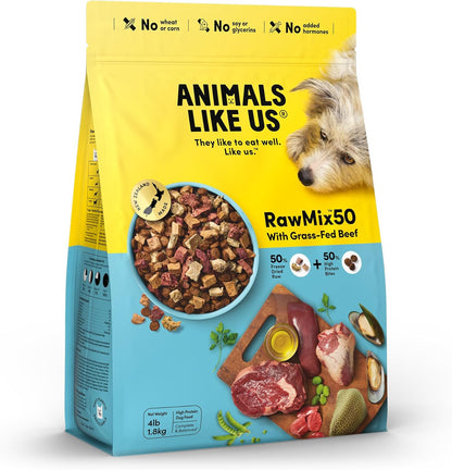 RawMix50 Premium Freeze-Dried Raw Grass-Fed Beef Recipe Dog Food, Protein Rich, Includes Kibble, Non-GMO, No Wheat or Corn, 4 lbs