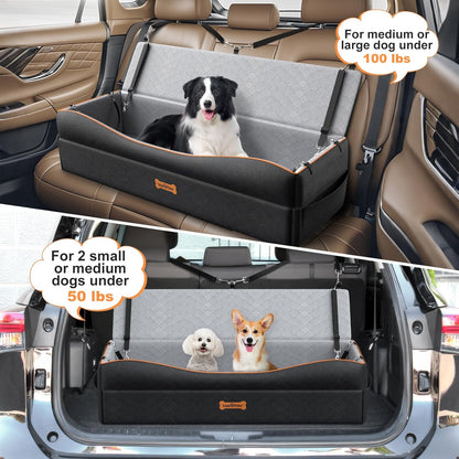 Car Seat for Large Dog, Dog Booster Seats for 2 Medium or 3 Small Dogs Under 100Lbs, Pet Car Seats with 2 Safety Leashes, Dogs Sofa Bed Cushion Add Thick Sponge, Pet Cars Carrier for Travel