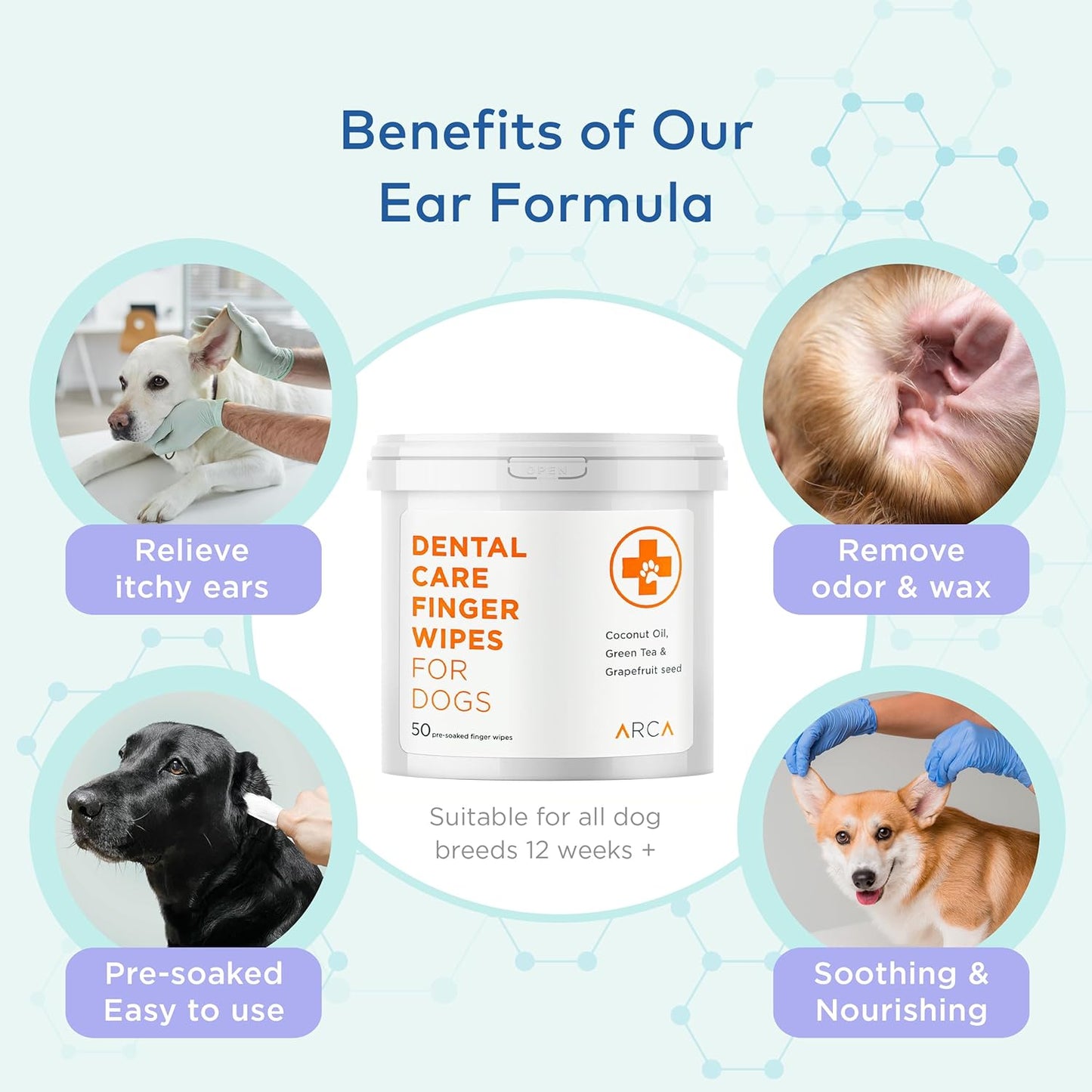 Dental Finger Wipes for Dogs - 50 Wipes - Vet Formulated Dog Dental Teeth Cleaning Wipes for Dogs - Pre-Soaked Oral Cleaning Pads - Reduces Plaque, Tartar & Dog Breath Freshener