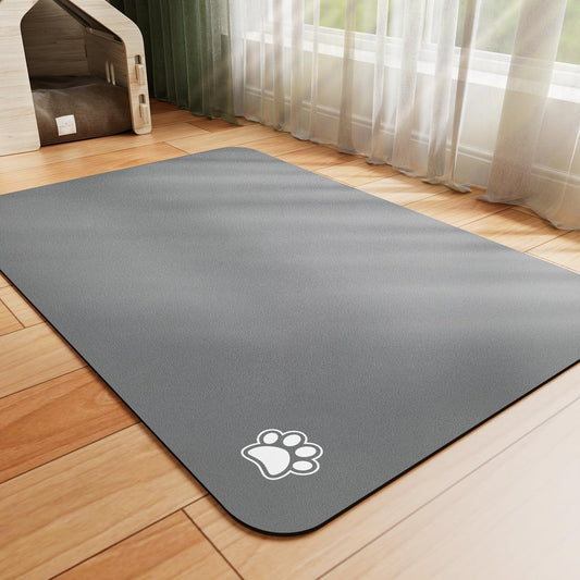 Dog Food Mat - Absorbent Cat Mat for Food and Water, No Stains Pet Feeding Bowl Mat, Easy to Clean Pet Placemats, Quick Dry Dog Water Dispenser Mat for Messy Drinkers | Paw Dark Grey 12"x 19"