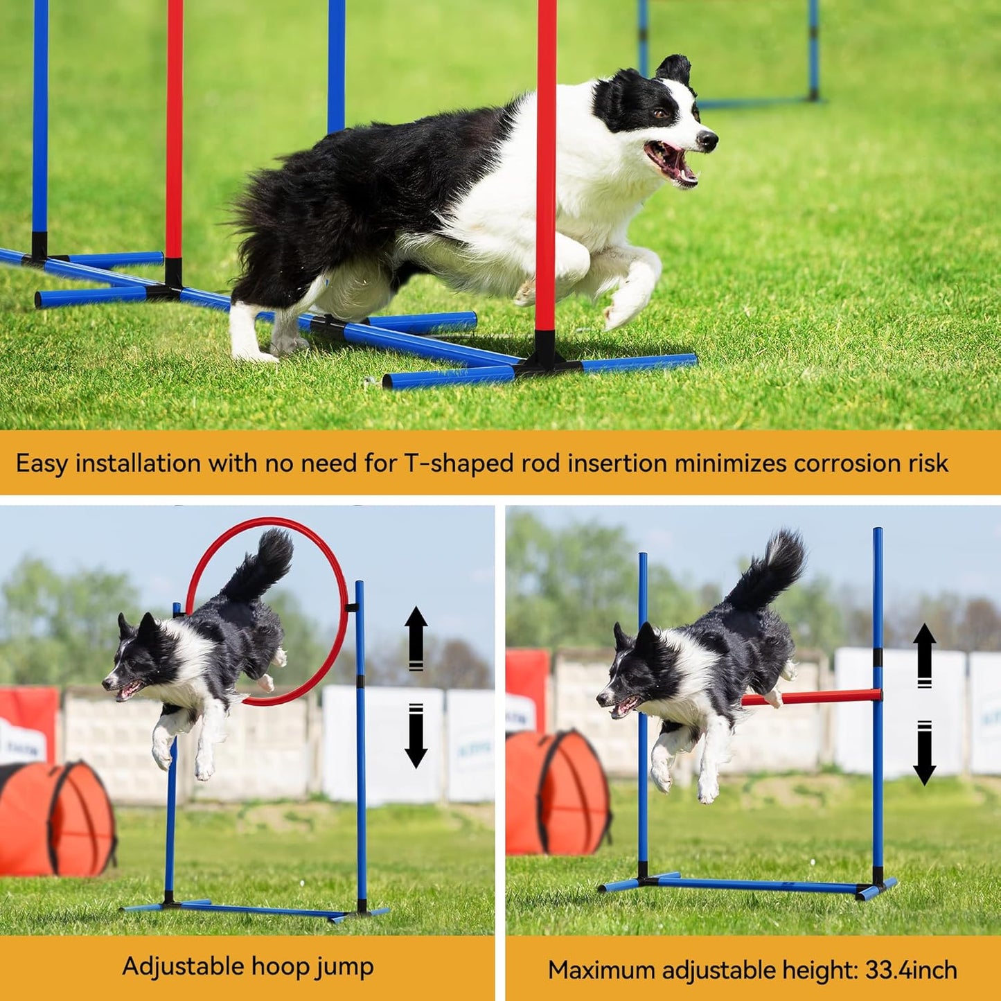 YITAHOME Dog Agility Equipments: Includes Flirt Pole, 3 Flying Discs, Agility Tunnel, 3 Jumps, 6 Weave Poles, Pause Box, Agility Course Set for Backyard, Indoor, Outdoor