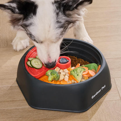 Gardner Pet Adjustable Slow Feeder Bowl for Medium/Large Dogs – 9.85'' L Size with Suction Base, Detachable Puzzle Insert & Freeze-Friendly Design (BPA-Free)