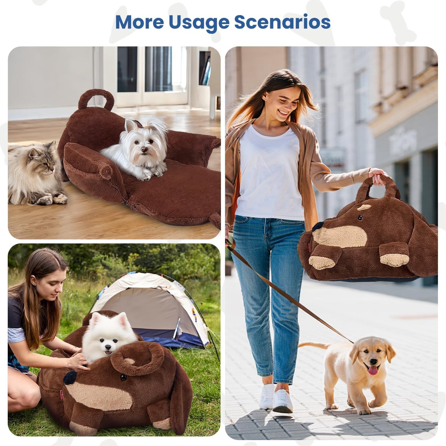 BurgeonNest Small Dog Car Seat, Cute Medium Dog Bed for Car Under 30 lbs, Washable Removable Cat Puppy Travel Booster Carseats with Clip-On Safety Leash, Fluffy Warm Pet Carrier Bag Home Bed, Brown