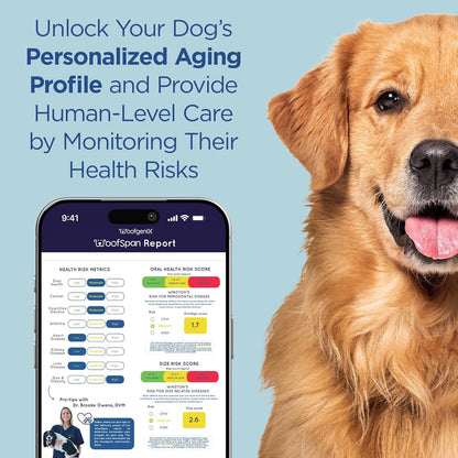 WoofSpan Dog Biological Age Test - DNA Methylation Science to Assess Healthspan, Aging Rate, and Risk for Common Conditions - Personalized Health Report & Preventative Care Tool for Dogs