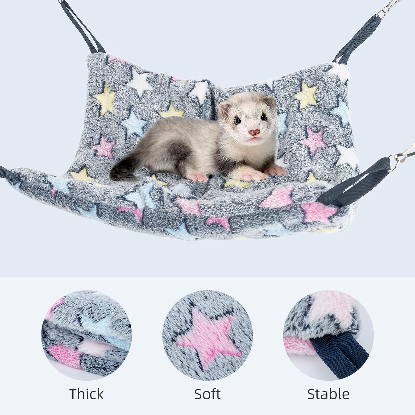 Niteangel Hanging Hammock Nap Sack Swing Bag Pet Sleeper for Ferret Rat Sugar Glider and Other Small Animals (Cream, Star)