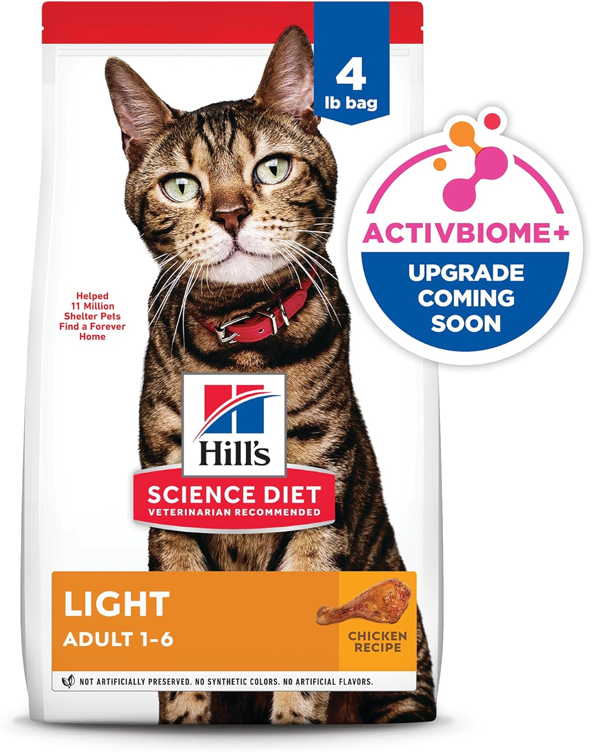 Hill's Science Diet Light, Adult 1-6, Weight Management Support, Dry Cat Food, Chicken Recipe, 4 lb Bag