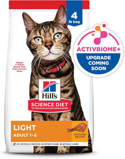 Hill's Science Diet Light, Adult 1-6, Weight Management Support, Dry Cat Food, Chicken Recipe, 4 lb Bag