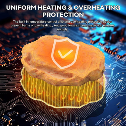 Heat Rocks for Reptiles Heat Rock with Feeding Trough & Temperature Control-Basking Climbing Warmer Heated Rock for Bearded Dragons,Turtles,Snakes,Lizards-Orange