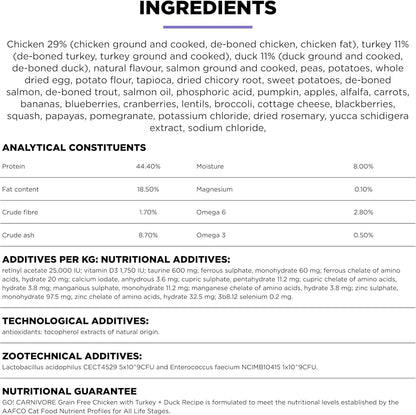 Go! Solutions Carnivore, Grain-Free, Protein Rich Dry Cat Food, Chicken, Turkey and Duck Recipe, 3 lb Bag