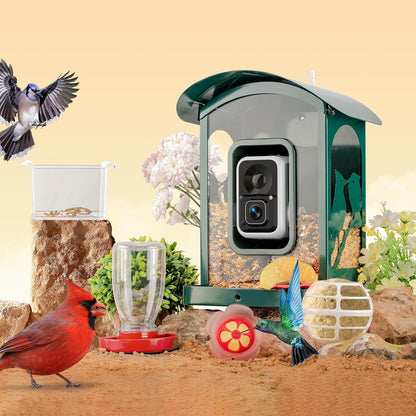 5-Piece Bird Feeder Set with Hummingbird Nectar Feeder, Fruit Fork, Water Bottle, Mealworm Container & Suet Ball Feeder - Squirrel-Proof Outdoor Feeding Accessories for Garden (Yard-Red)