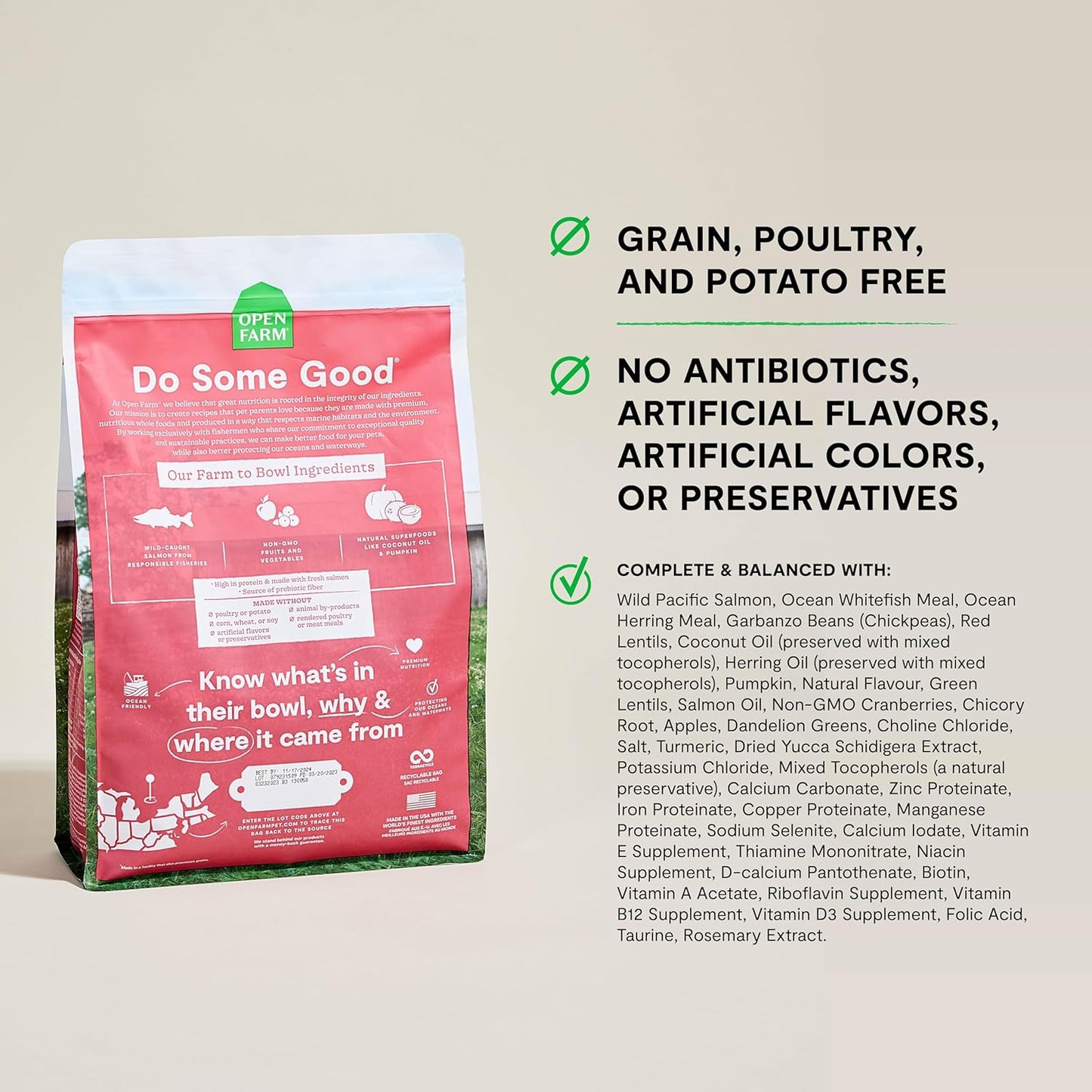 Open Farm, Grain Free Dry Cat Food, High-Protein Kibble for a Complete & Balanced Diet, Non-GMO Fruits & Vegetables, Prebiotic Fibers to Support Digestion, Wild-Caught Salmon Recipe, 4lb Bag
