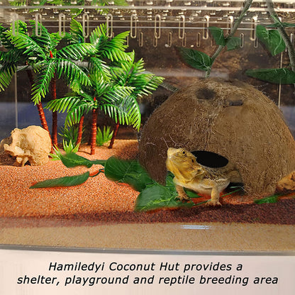 Hamiledyi Reptile Hideouts Natural Coconut Shells Hut Hermit Crab Climbing Toys and 3pcs Large Reptile Hides Bearded Dragon Hide Bendable Climbing Bridge for Snake Turtle Gecko Chameleon