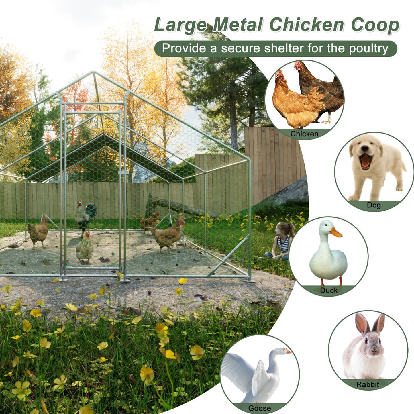 Large Metal Chicken Coop Silver Weather-Resistant Outdoor Lawn & Porch Durable Animal Shelter