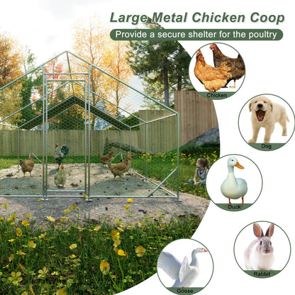 Large Metal Chicken Coop Silver Weather-Resistant Outdoor Lawn & Porch Durable Animal Shelter