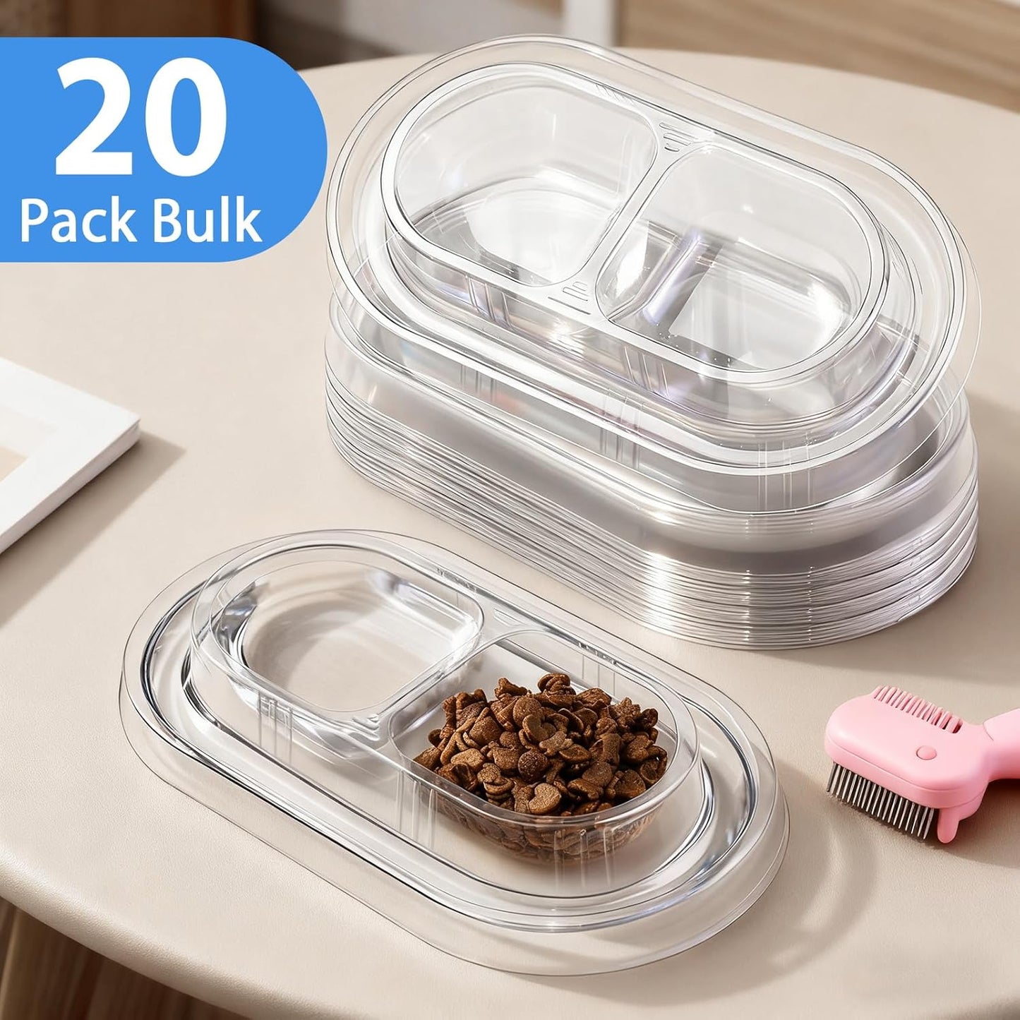 Disposable Ant Away Cat Bowls - 20 Pack Food-Friendly Plastic Bowls with Water Moat, Travel Dog & Cat Food Bowls for Outdoor Camping, Hiking, Emergency Kits (20 Packs)