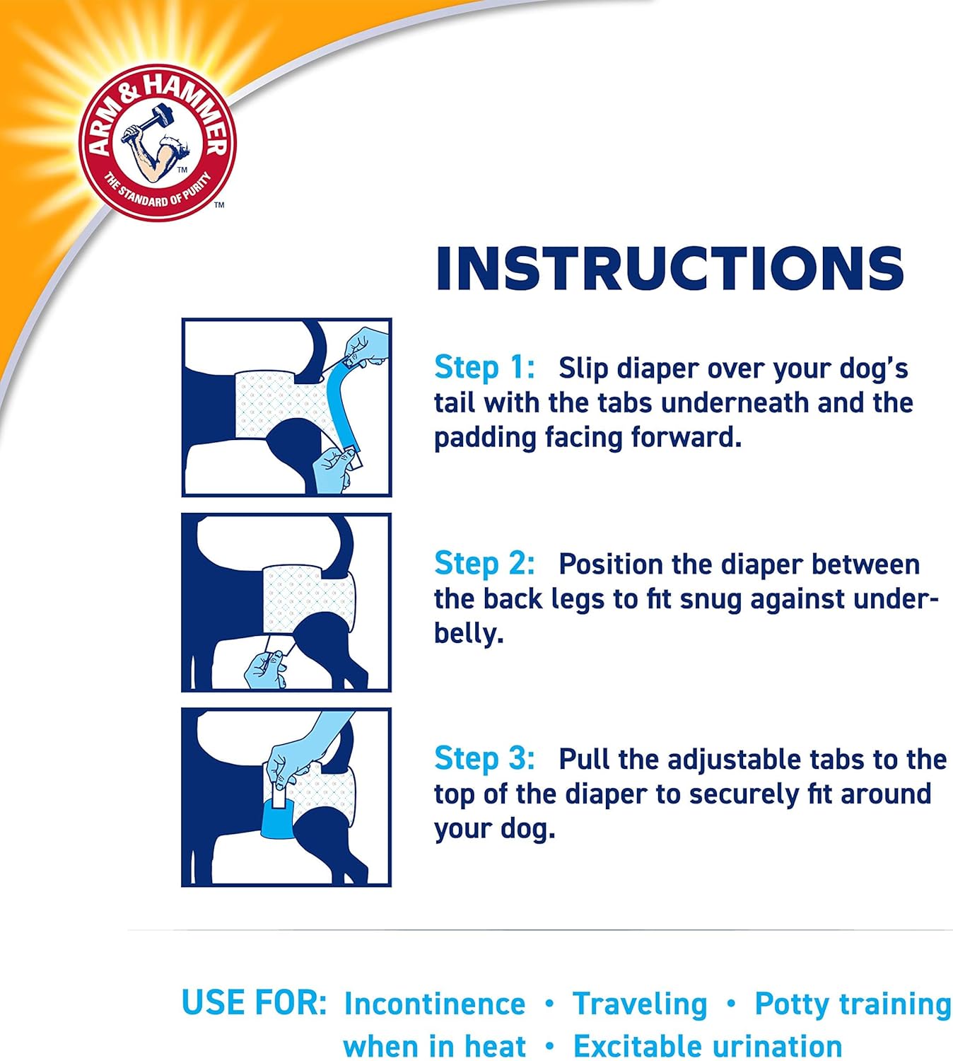 Arm & Hammer for Pets Female Dog Diapers, Size Large, Ultra-Absorbent, Adjustable Girl Dog Diapers with Leak-Proof Protection and Wetness Indicator (Pack of 1, 12 Count Total)