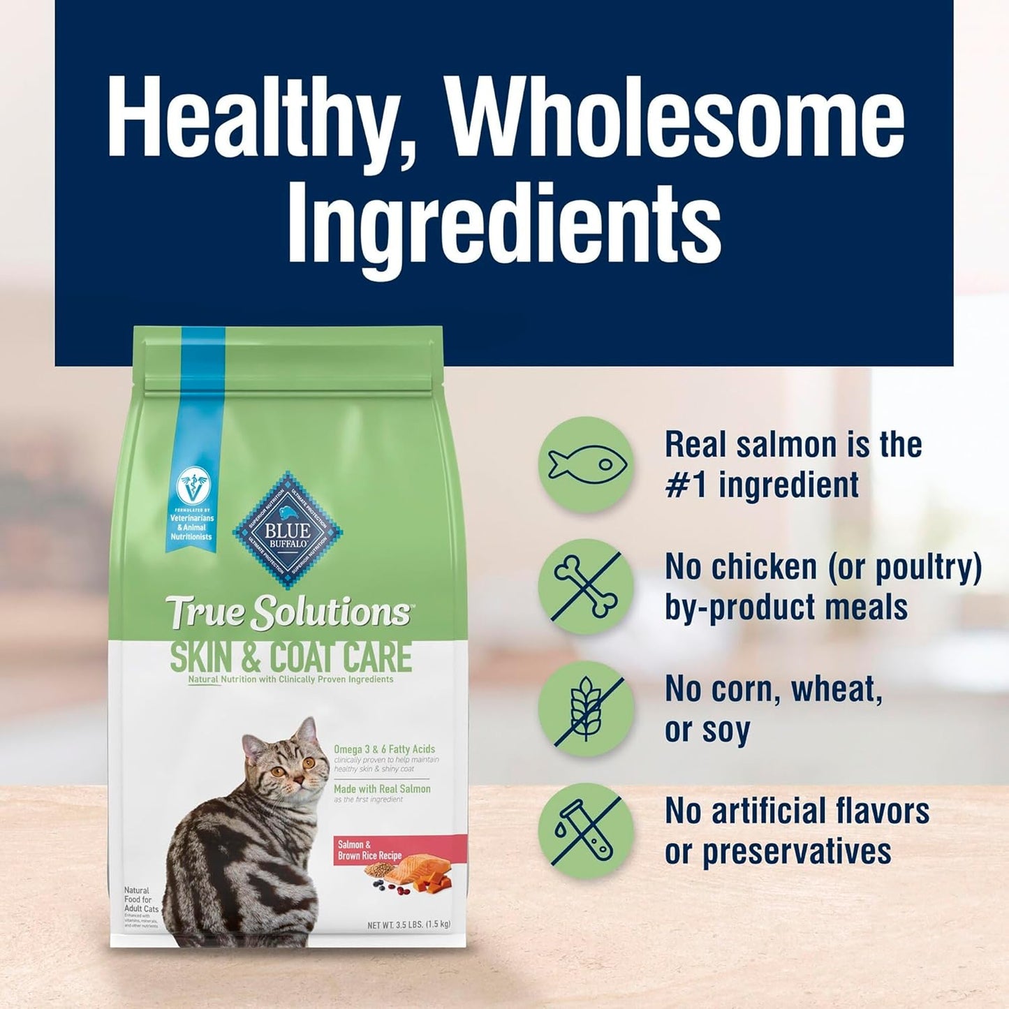 Blue Buffalo True Solutions Skin & Coat Care Natural Dry Cat Food for Adult Cats, Salmon, 11-lb. Bag