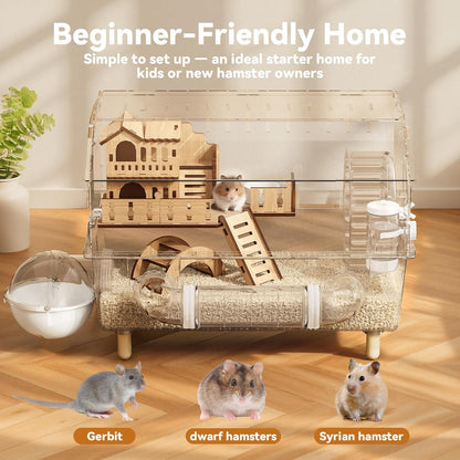 9-in-1 Acrylic Hamster Cage, Clear Dwarf Hamster Cage, with Tubes and All Accessories, 2-Tier Mouse Habitat, Easy to Clean, Suitable for Small Pets