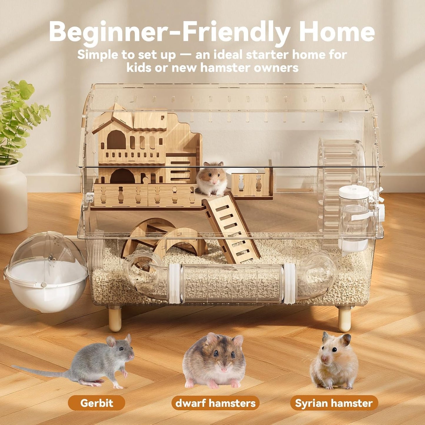 9-in-1 Acrylic Hamster Cage, Clear Dwarf Hamster Cage, with Tubes and All Accessories, 2-Tier Mouse Habitat, Easy to Clean, Suitable for Small Pets