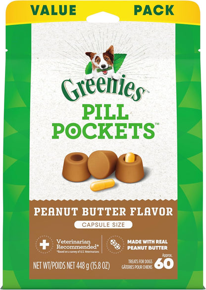 Greenies Pill Pockets for Dogs Large Size, Soft Dog Treats, with Real Peanut Butter, 15.8 oz. Pouch (60 Treats)