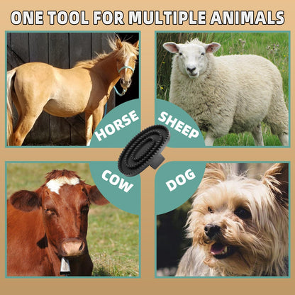 Multi-Purpose Rubber Curry Comb with Handle – Horse Grooming & Pet Bath Brush for Dogs, Cats, Livestock | Shedding Tool for Short & Long Hair