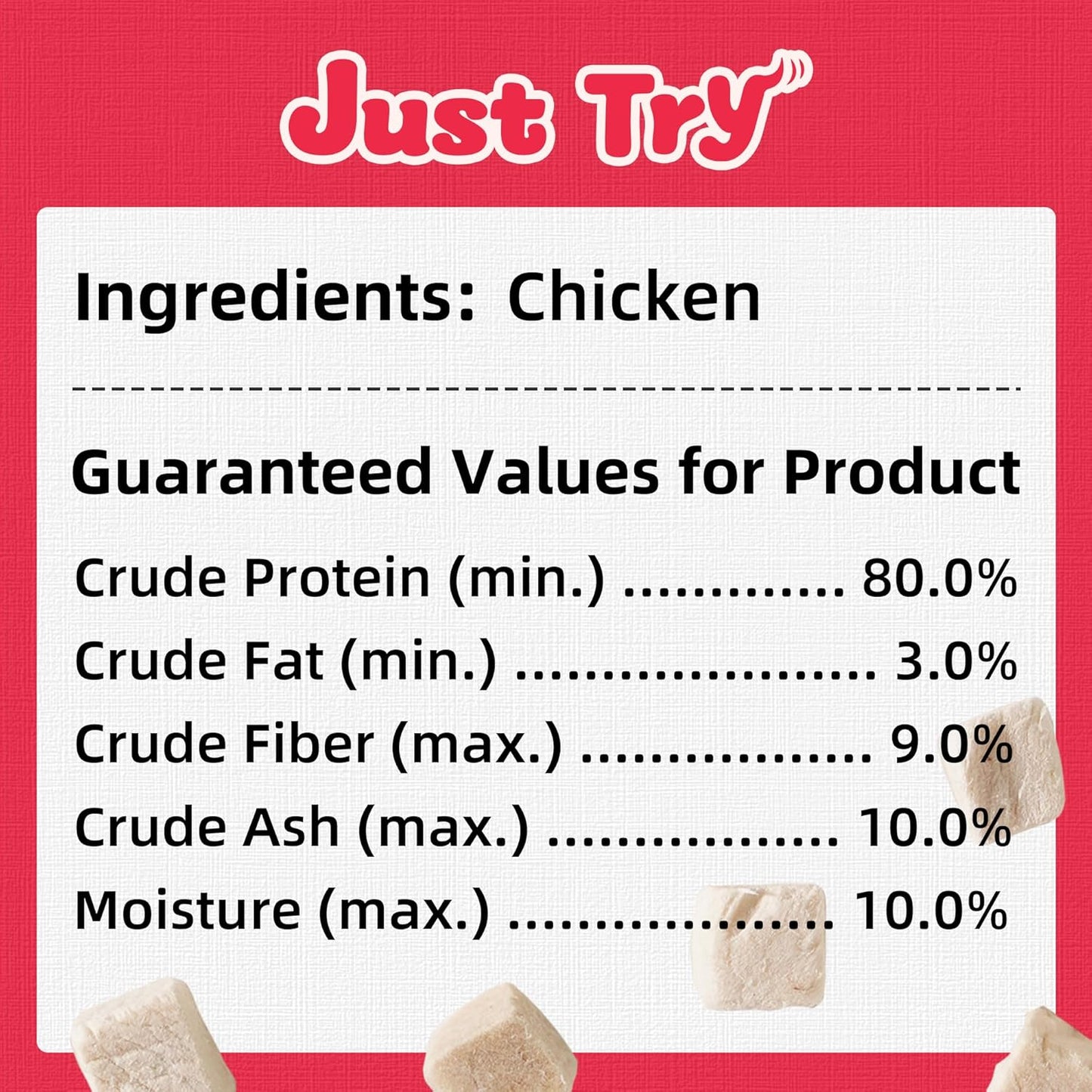 Just Try 7.04 oz Freeze Dried Chicken Cat & Dog Treats Food Topper Raw Single Ingredient High Protein Grain Free Healthy Dog Training Treats