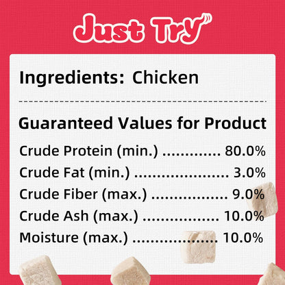 Just Try 7.04 oz Freeze Dried Chicken Cat & Dog Treats Food Topper Raw Single Ingredient High Protein Grain Free Healthy Dog Training Treats