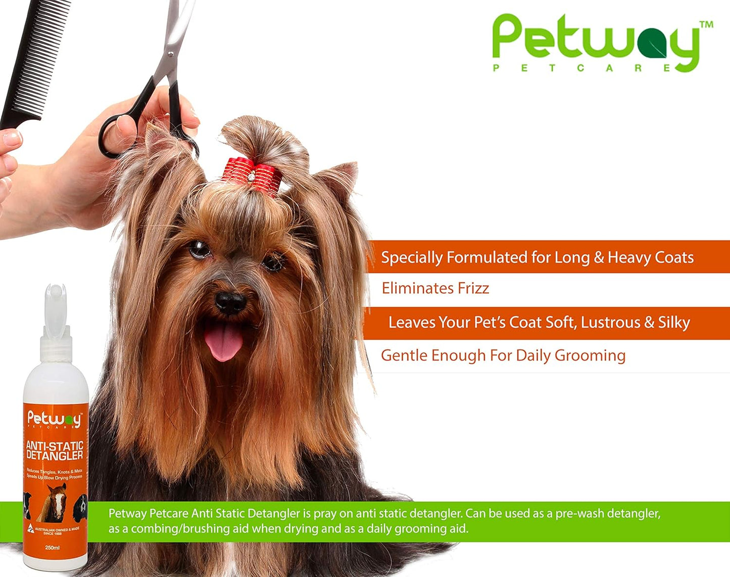 PETWAY Petcare Dog Anti-Static Detangler Spray –Dematting Spray for Dogs, Cats and Horses, Pet Detangling Anti-Static Spray, Free of Phosphates, Parabens & Enzymes – Tangle Remover - 8.45 Oz