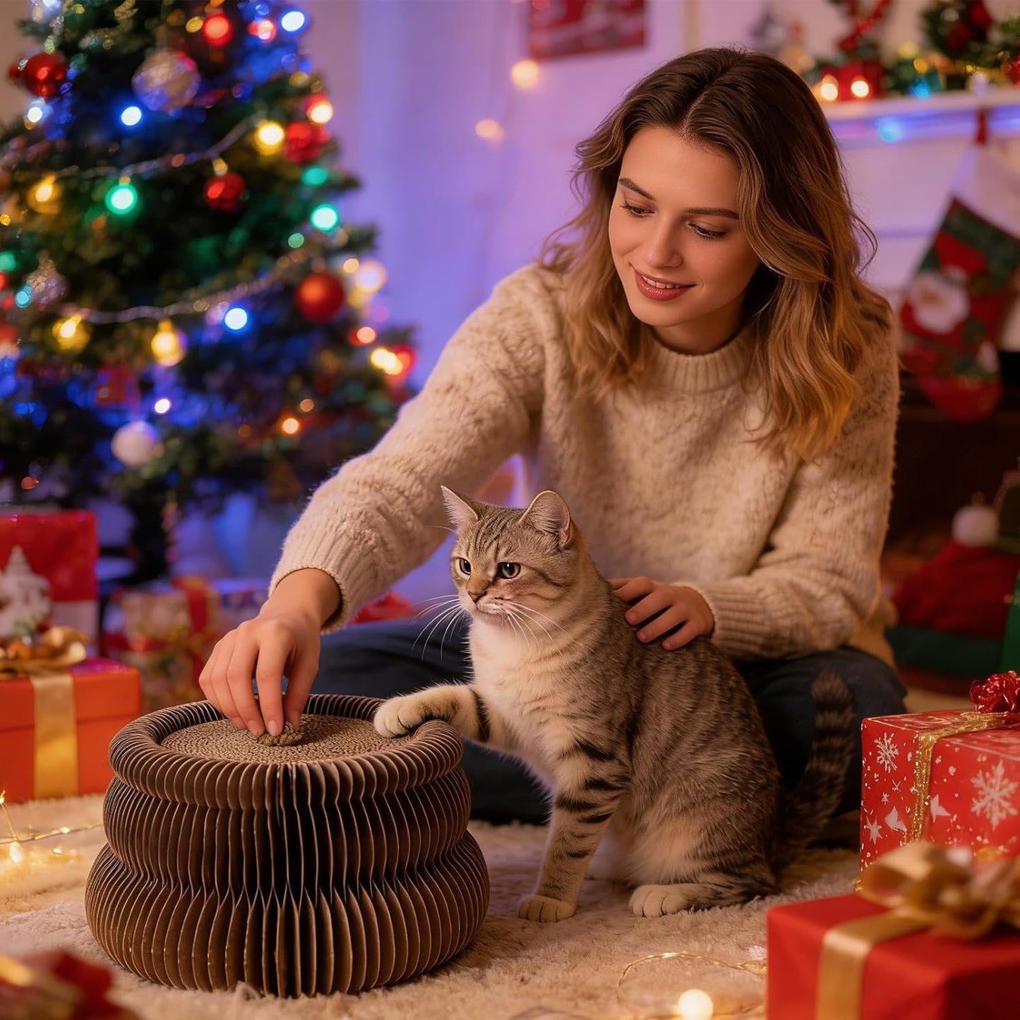 Cat Scratcher Board Toy,Playful Kitten Cardboard Scratcher - Accordion Shape Scratching Toy,for Indoor Outdoor Home Farmhouse Apartment Garage Backyard Balcony Living Room Bedroom