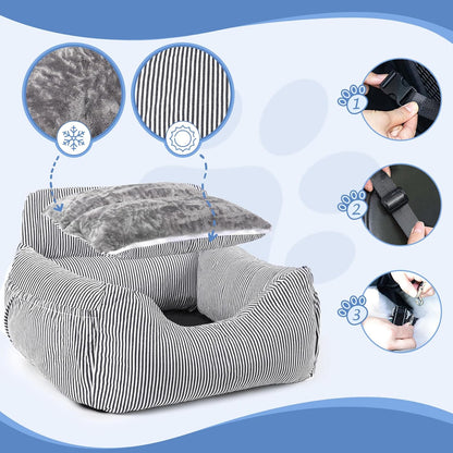 Dog Car Seat for Small Dogs, Pet Booster Seat with Clip-On Safety Leash and Storage Pockets, Washable Travel Dog Car Bed for Puppy （Black）