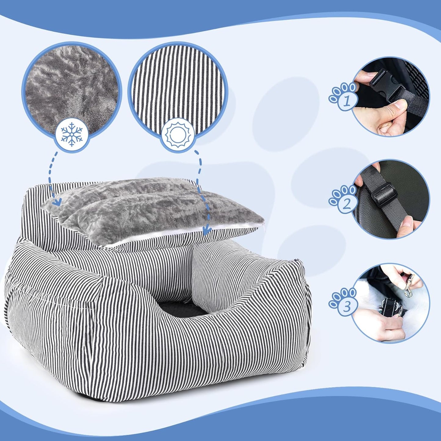 Dog Car Seat for Small Dogs, Pet Booster Seat with Clip-On Safety Leash and Storage Pockets, Washable Travel Dog Car Bed for Puppy （Black）