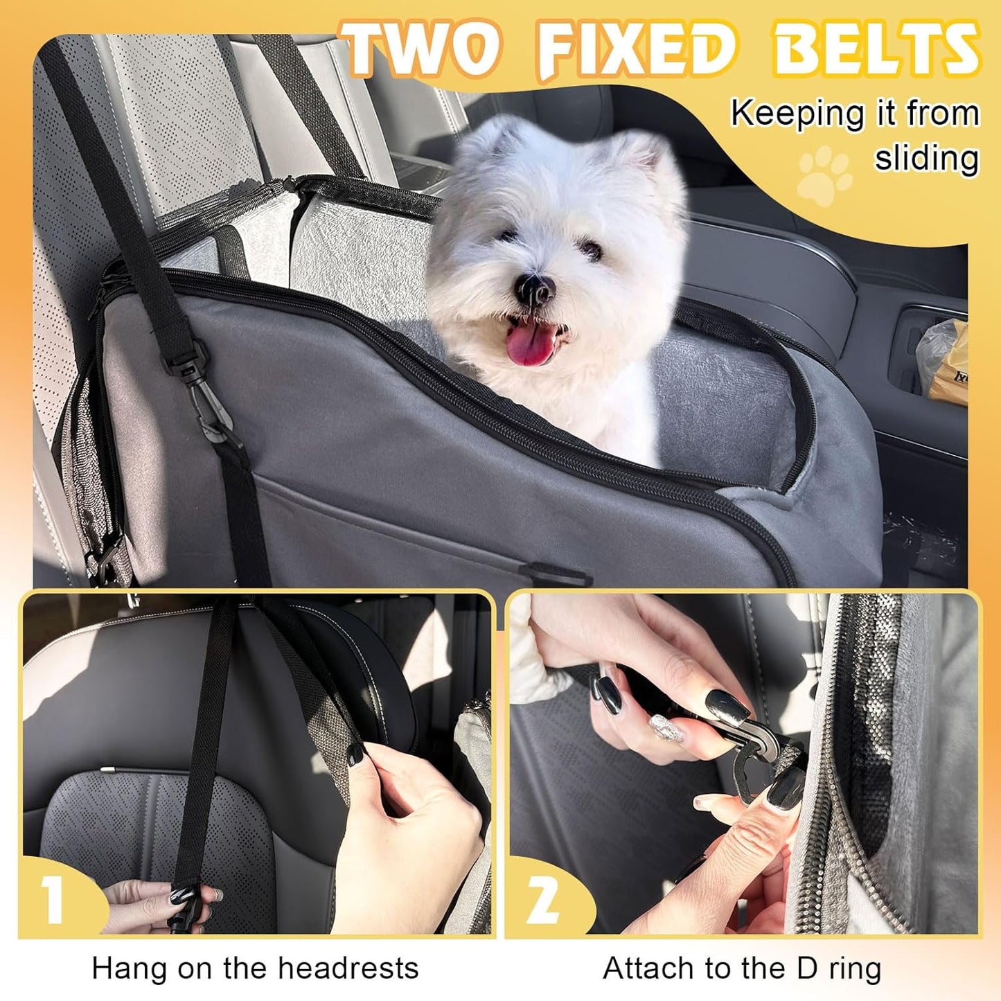 Dog Car Seat for Small Medium Dogs to 0-13lbs, Portable Memory Foam Console Dog Armrest Booster Seat with Safety Belt, Detachable Soft Cushion, Pet Car Seat Travel Bed