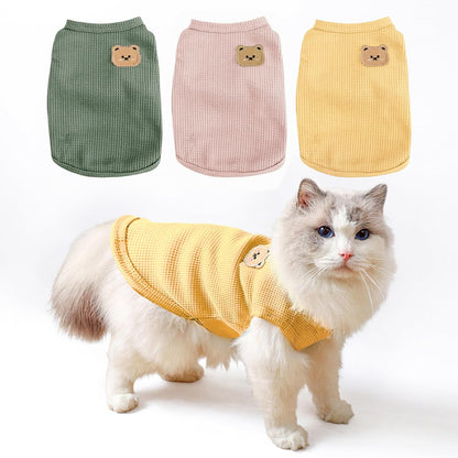 Waffle Knit Cat & Dog T Shirt for Small Dogs, Stretchable Puppy Shirt for Sphynx Cats & Small Breeds, Pet Clothes | Breathable Summer/Winter Apparel for Newborn(3PCS Large)