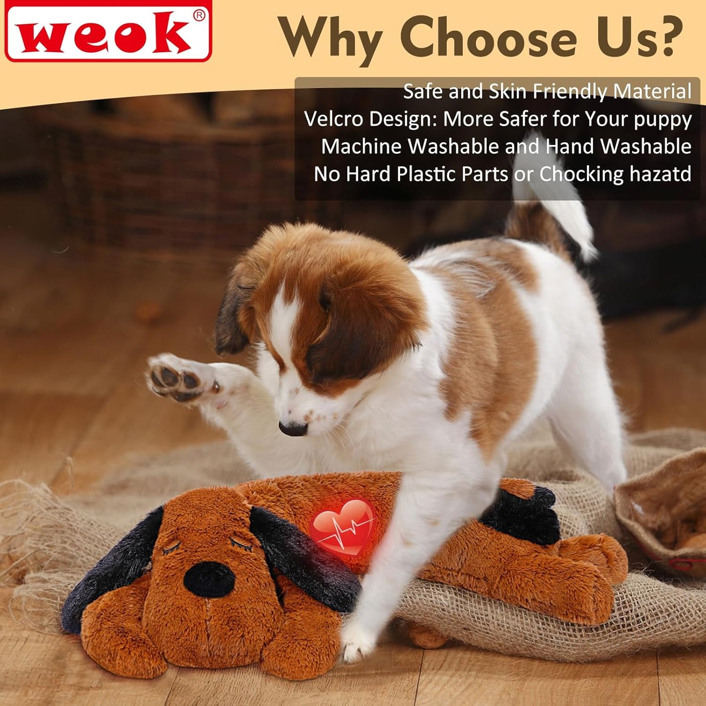 Puppy Heartbeat Toy for Separation Anxiety Relief, Heartbeat Stuffed Animal Anxiety Calming Behavioral Aid Plush Toy for Dogs Cats Pets