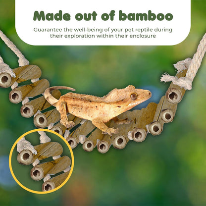 SunGrow Bamboo Gecko Reptile Climbing Bridge and Lizard Lounge, 18” Swinging Hideout Bridge, Helps Leopard Geckos with Thermoregulation, Increases Habitat Space, Can Be Submerged in Water