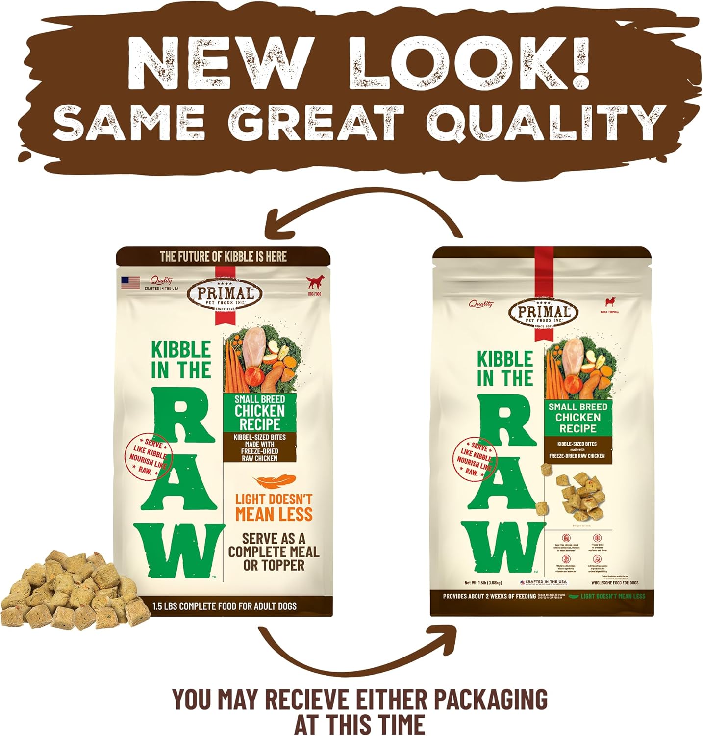 Primal Kibble in The Raw, Freeze Dried Dog Food, Small Breed Recipe, Scoop & Serve, Made with Raw Protein, Whole Ingredient Nutrition, Crafted in The USA, Dry Dog Food 1.5 lb Bag
