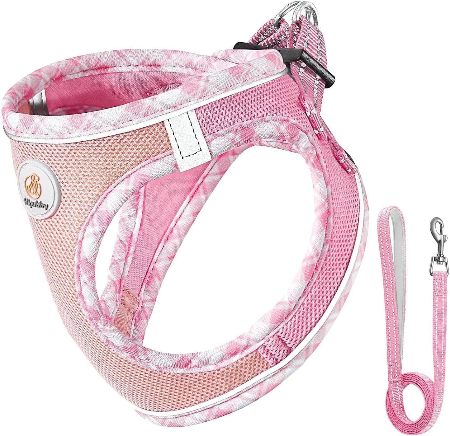 Hipubby Dog Harness Small Sized and Leash Set, No Pull Soft Mesh Puppy Vest, Reflective Breathable Lightweight Pet Harness, Harness for Small Medium Dogs and Cats, Pink XS