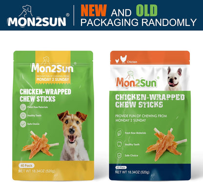 MON2SUN Dog Rawhide Twist 4-4.5 Inch Chicken Wrapped Rawhide Sticks for Puppy and Small Dogs, Promotes Dental Health Treats (18.34 Ounce -Pack of 1)