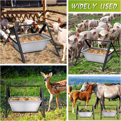 2 Pack Heavy-Duty Livestock Feeder Trough, Stainless Steel Goat Feeder Supplies and Large Capacity Goat Hay Feeder for for Sheep, Horses, Hogs