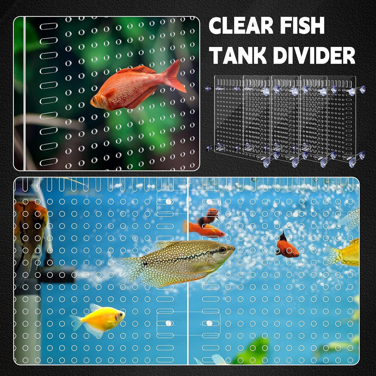 Nuanchu 4 Set Acrylic Fish Tank Divider 11.4 x 9.75'' Aquarium Divider Kit Splicable Flexibly Aquarium Divider with Suction Cups Accessories Splicing Board for 30/40/50/65/75/90/125/150 Gallon Tank