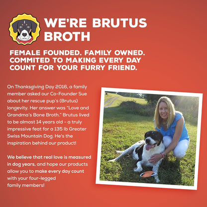 Brutus Bone Broth Bundle Pack - Chicken Biscuits Dog Treats, Pack of 2 (8oz) and Bone Broth Powder, Pack of 5 (6g) - All Natural with Glucosamine, Chondroitin & Turmeric