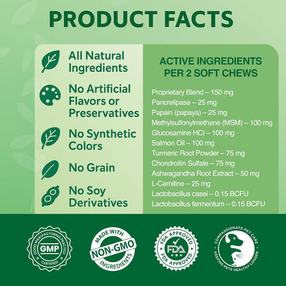 BAZI Multi Dog Chews – Comprehensive Health Supplement with Glucosamine, Probiotics, Salmon Oil, Ashwagandha & Mushrooms – Daily Well-Being, Skin & Coat, Digestion, and Vitality Support for All Dogs