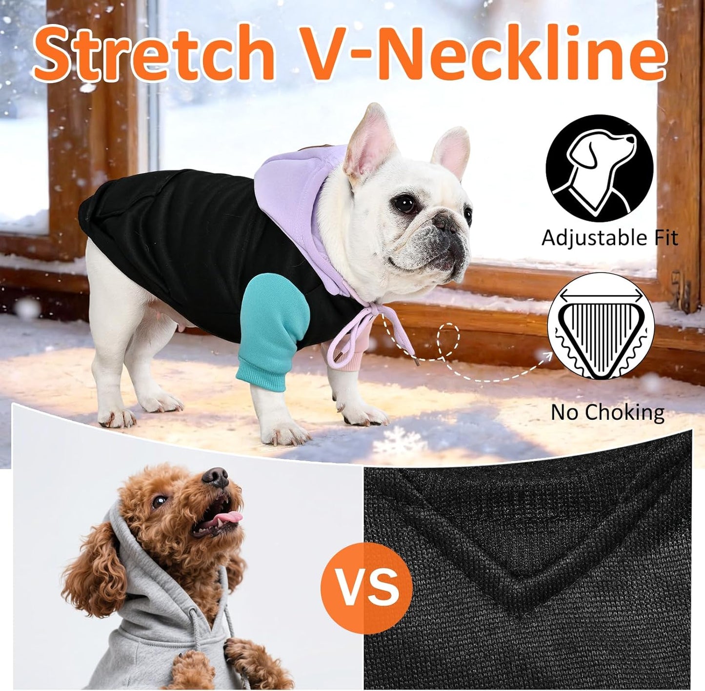 2 Pack Fleece Lined Dog Hoodie for Small Medium Large Dogs, Soft Warm Dog Sweater Jackets Winter Fall Pet Hooded Clothes Custume Dogs Sweatshirt with Leash Hole and Pocket, Black and Navy Blue, SM