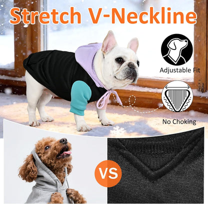 2 Pack Fleece Lined Dog Hoodie for Small Medium Large Dogs, Soft Warm Dog Sweater Jackets Winter Fall Pet Hooded Clothes Custume Dogs Sweatshirt with Leash Hole and Pocket, Black and Navy Blue, SM