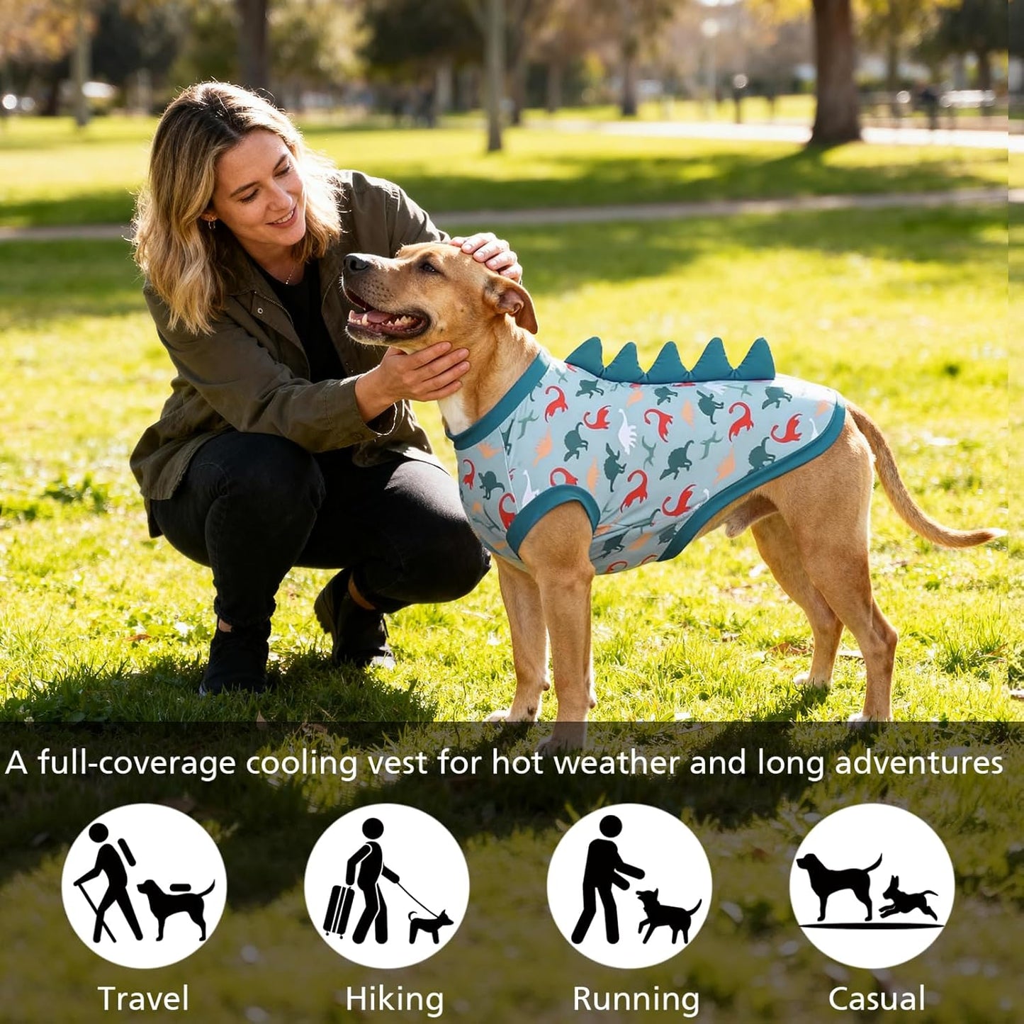 UPF 50+ Sun Protection Dog Shirt - Sleeveless Cooling Vest for Large Dogs Boy, Quick-Dry Pet T-Shirt with Funny Dinosaur Horns, UV Protective Breathable Dog Clothes U-COSBX05XL